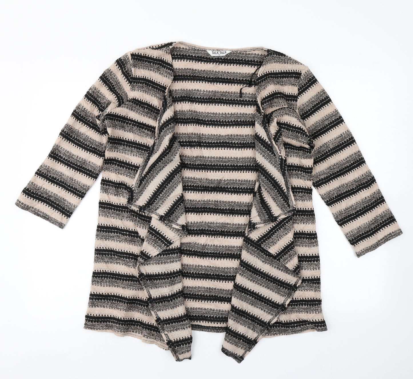 Talk Talk Womens Beige Striped Knit Cardigan Jumper Size 12