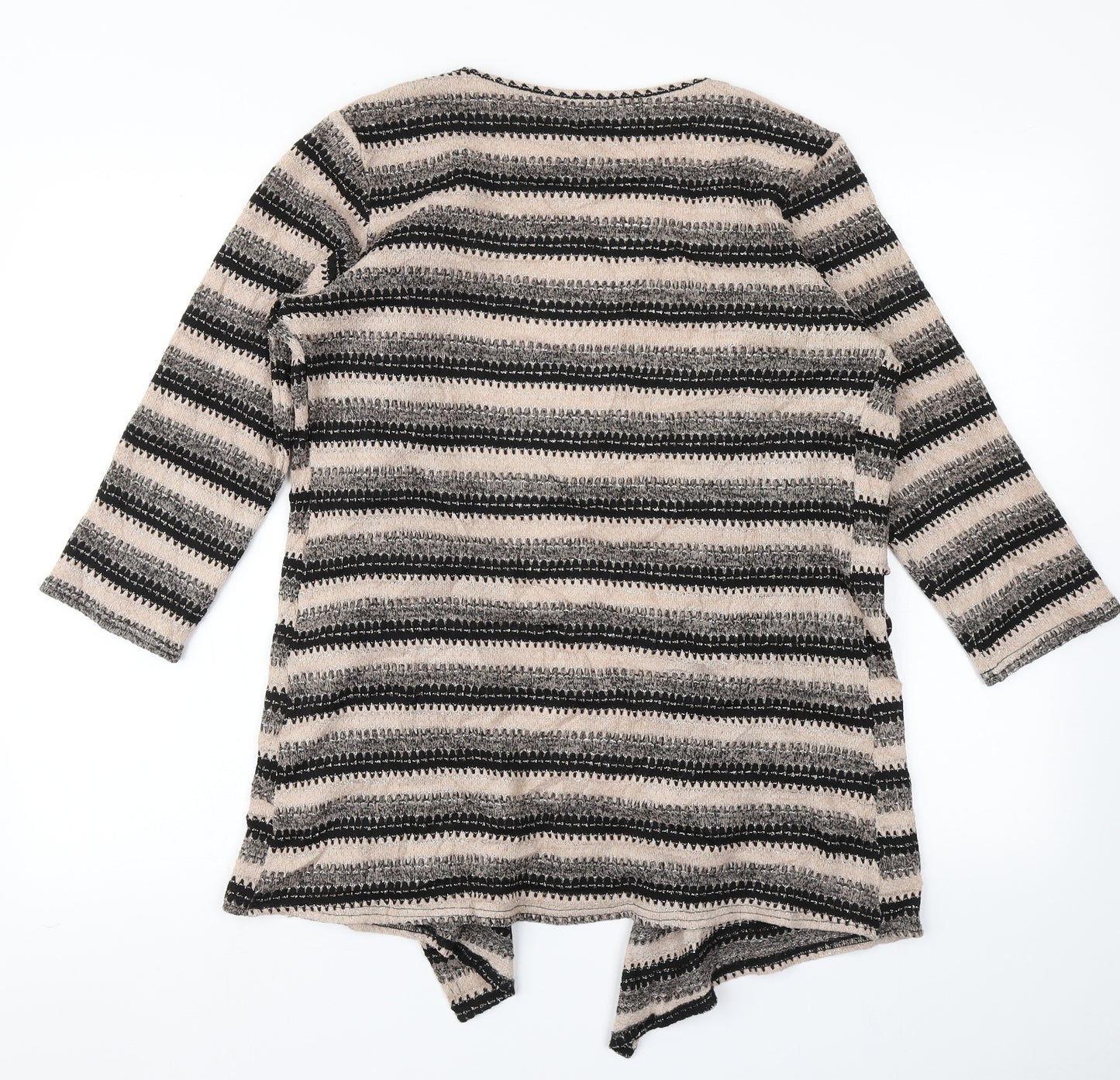Talk Talk Womens Beige Striped Knit Cardigan Jumper Size 12