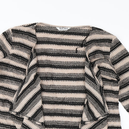 Talk Talk Womens Beige Striped Knit Cardigan Jumper Size 12