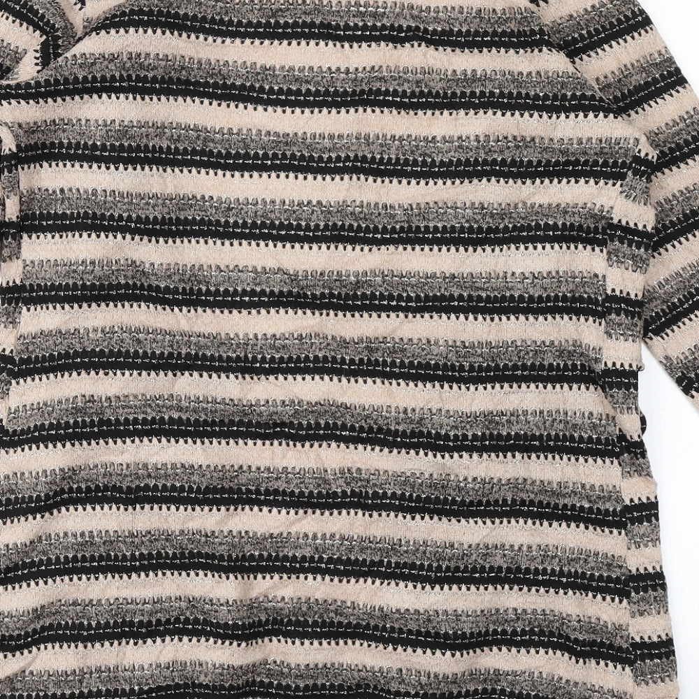 Talk Talk Womens Beige Striped Knit Cardigan Jumper Size 12