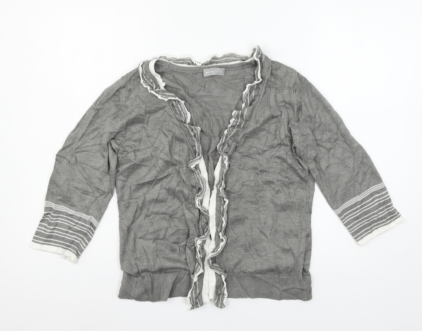 Per Una Womens Grey  Knit Cardigan Jumper Size 12