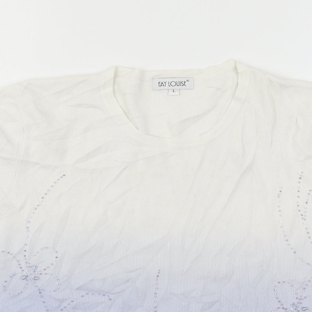Fay Louise Womens White  Knit Basic T-Shirt Size L