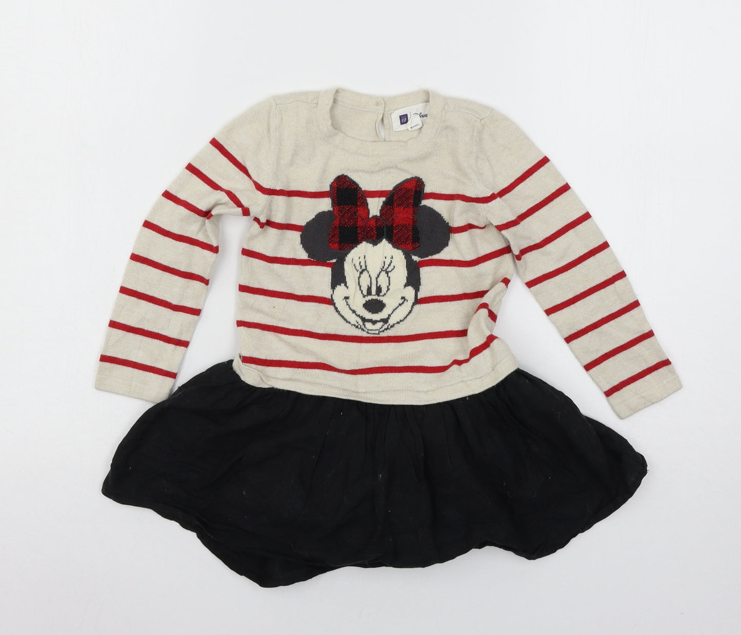 Gap Girls Beige Striped Knit Jumper Dress  Size 3 Years  - Minnie Mouse