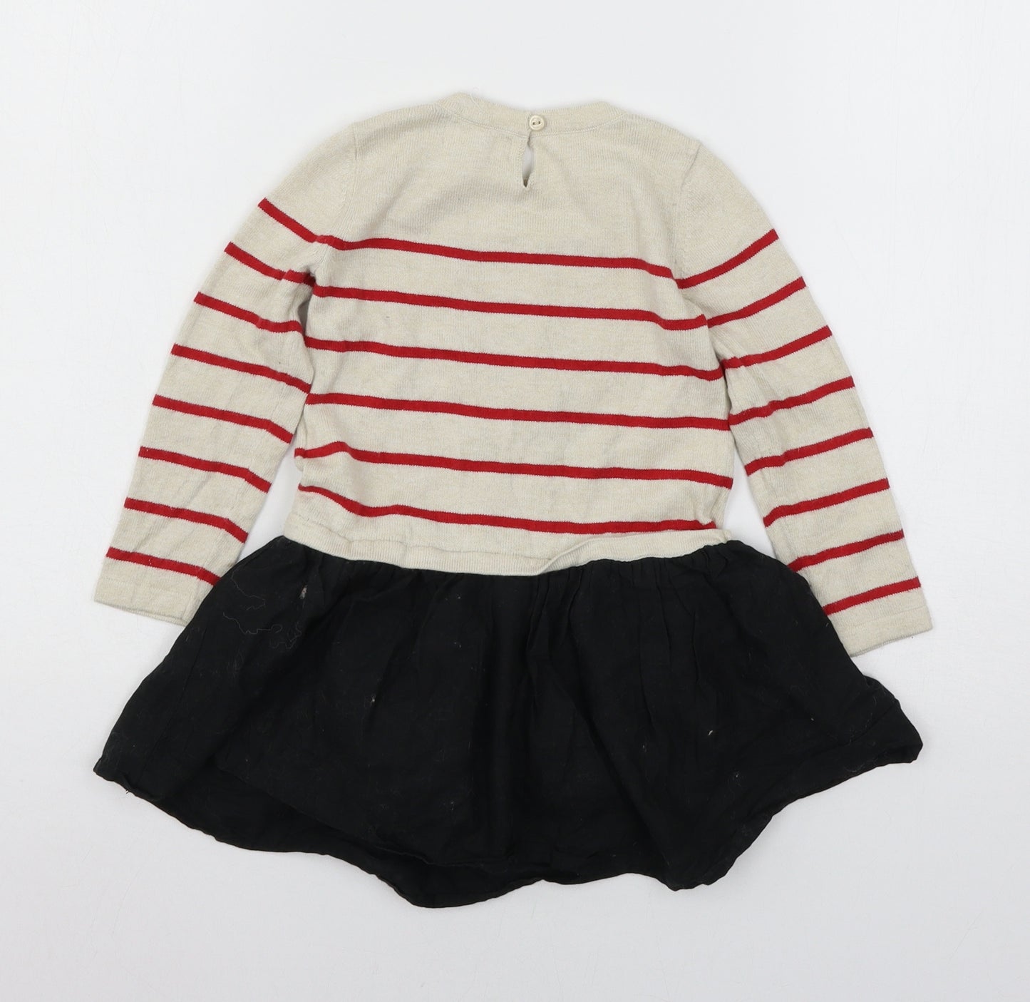 Gap Girls Beige Striped Knit Jumper Dress  Size 3 Years  - Minnie Mouse