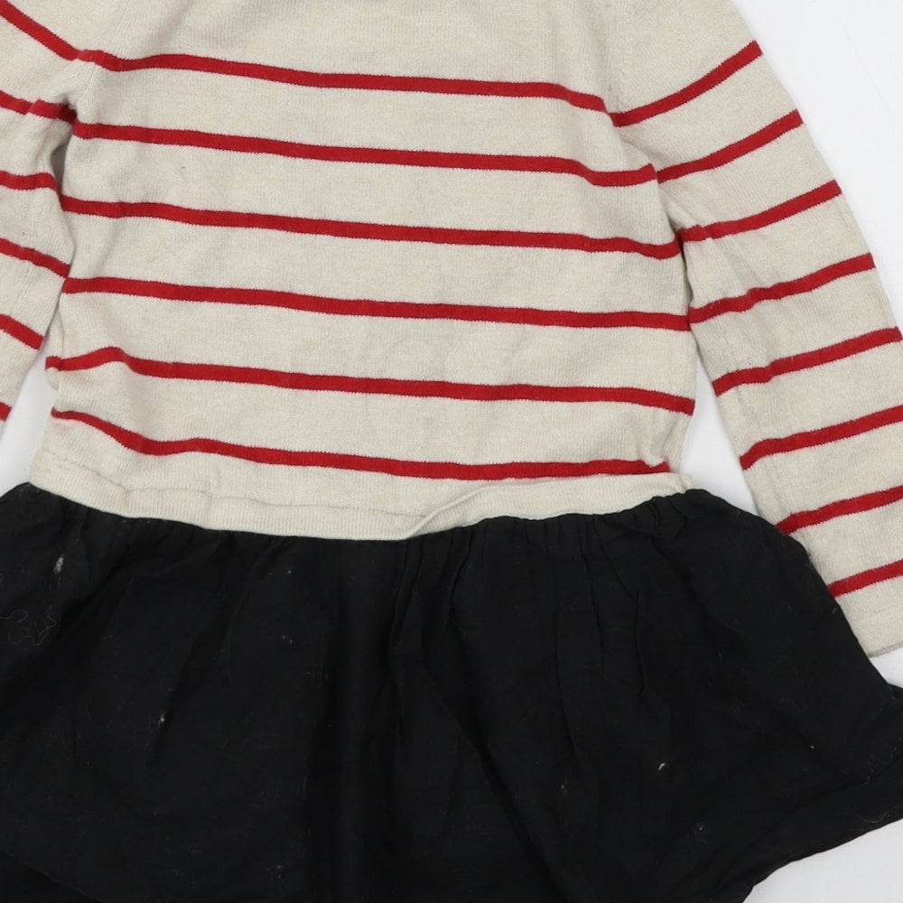 Gap Girls Beige Striped Knit Jumper Dress  Size 3 Years  - Minnie Mouse
