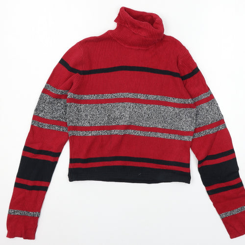 Liz & Co Girls Red Striped Knit Pullover Jumper Size XS