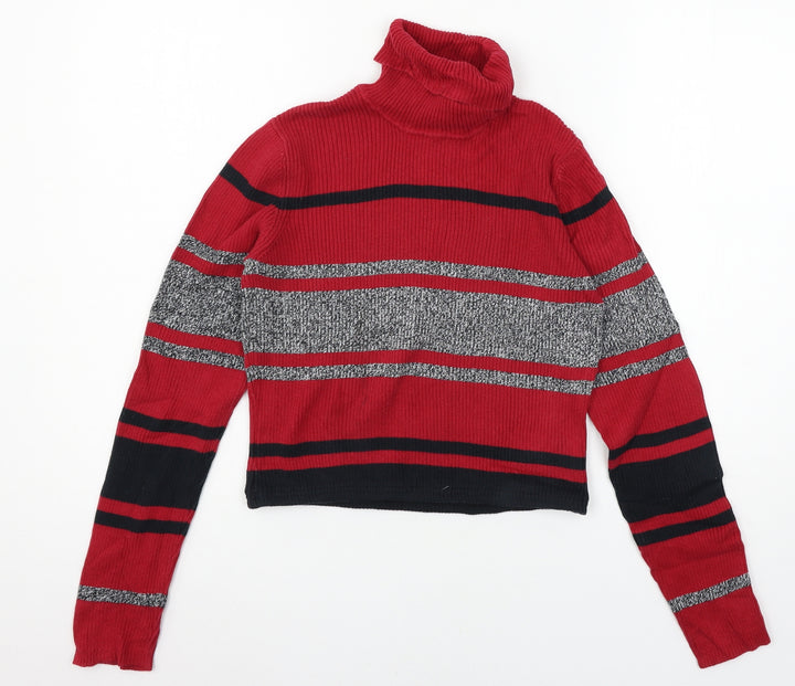 Liz & Co Girls Red Striped Knit Pullover Jumper Size XS
