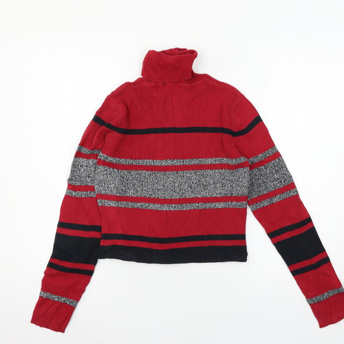 Liz & Co Girls Red Striped Knit Pullover Jumper Size XS
