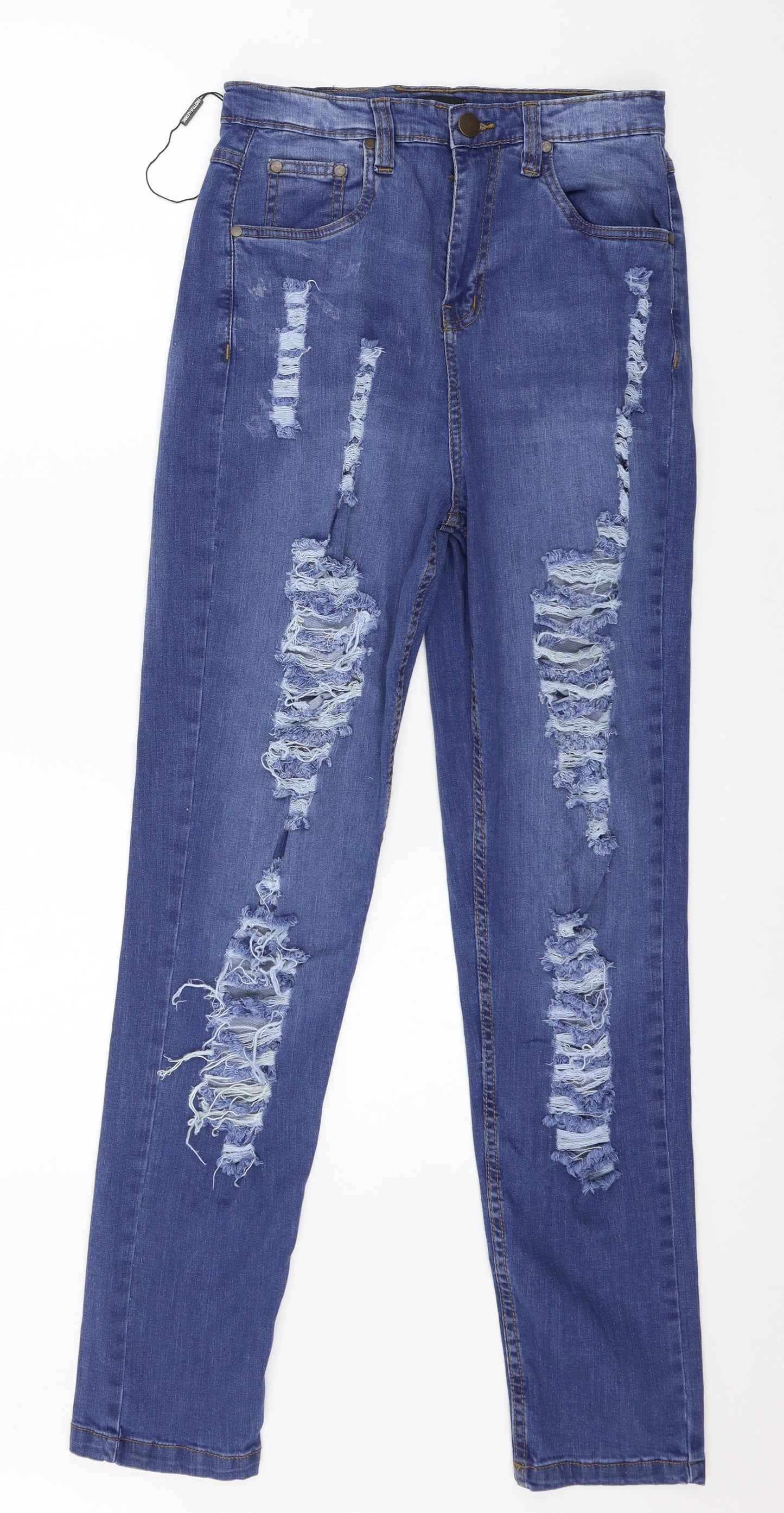 PRETTYLITTLETHING Womens Blue  Denim Straight Jeans Size 8 L31 in