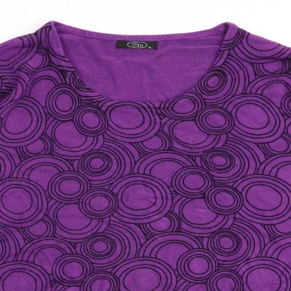 BM Womens Purple Geometric  Pullover Jumper Size M