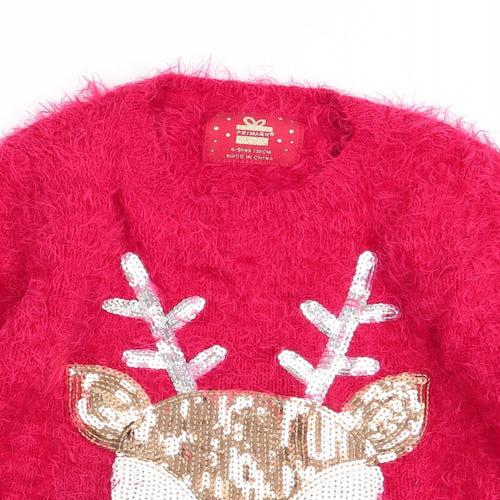 Primark Girls Red   Pullover Jumper Size 4-5 Years  - chrismtas