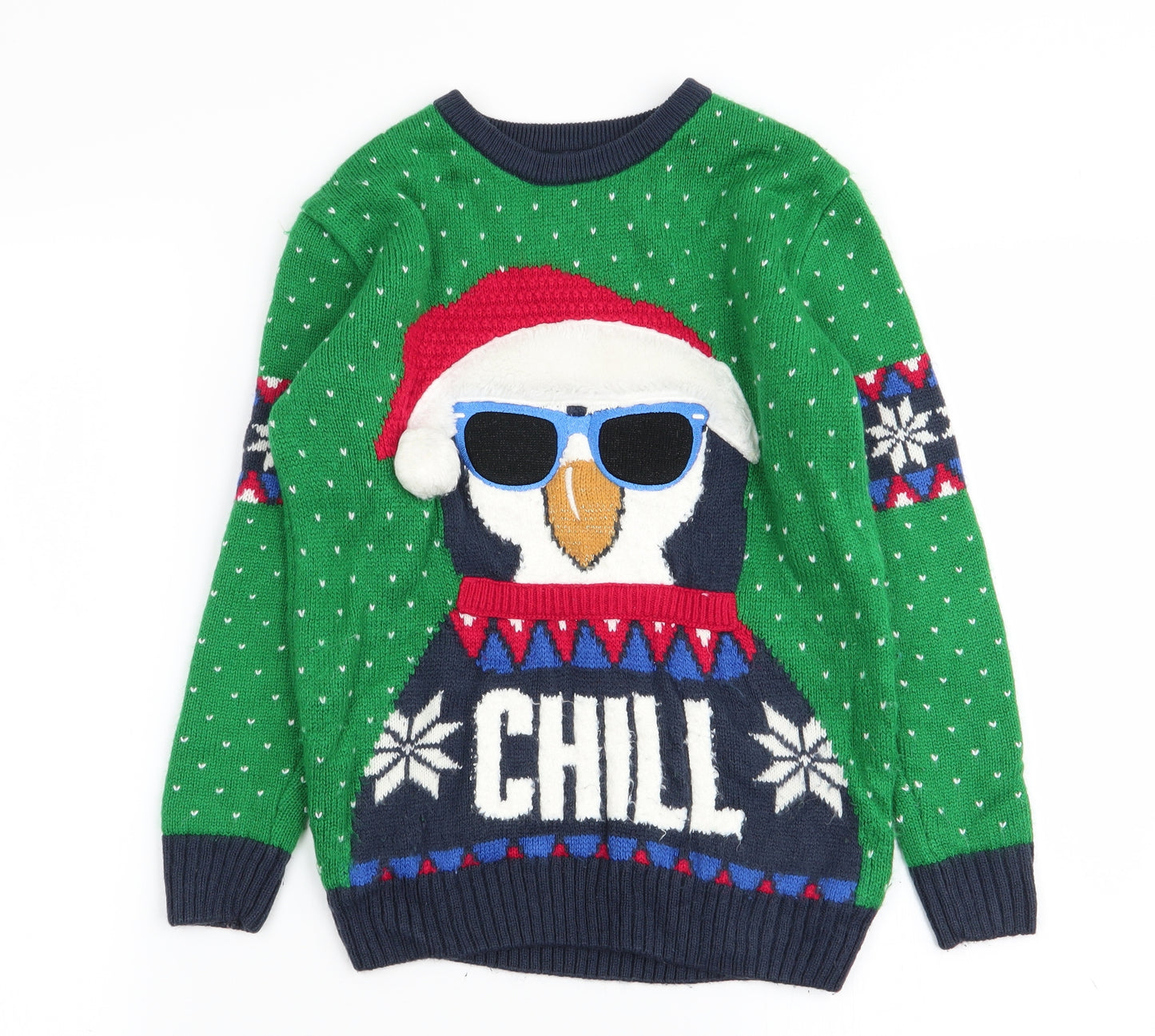 Asda George Boys Green Polka Dot  Pullover Jumper Size 7-8 Years  - chrismtas