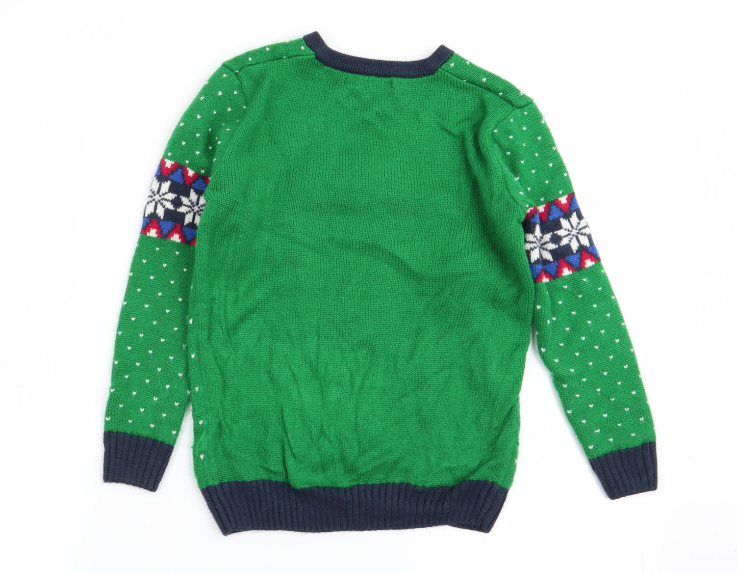 Asda George Boys Green Polka Dot  Pullover Jumper Size 7-8 Years  - chrismtas