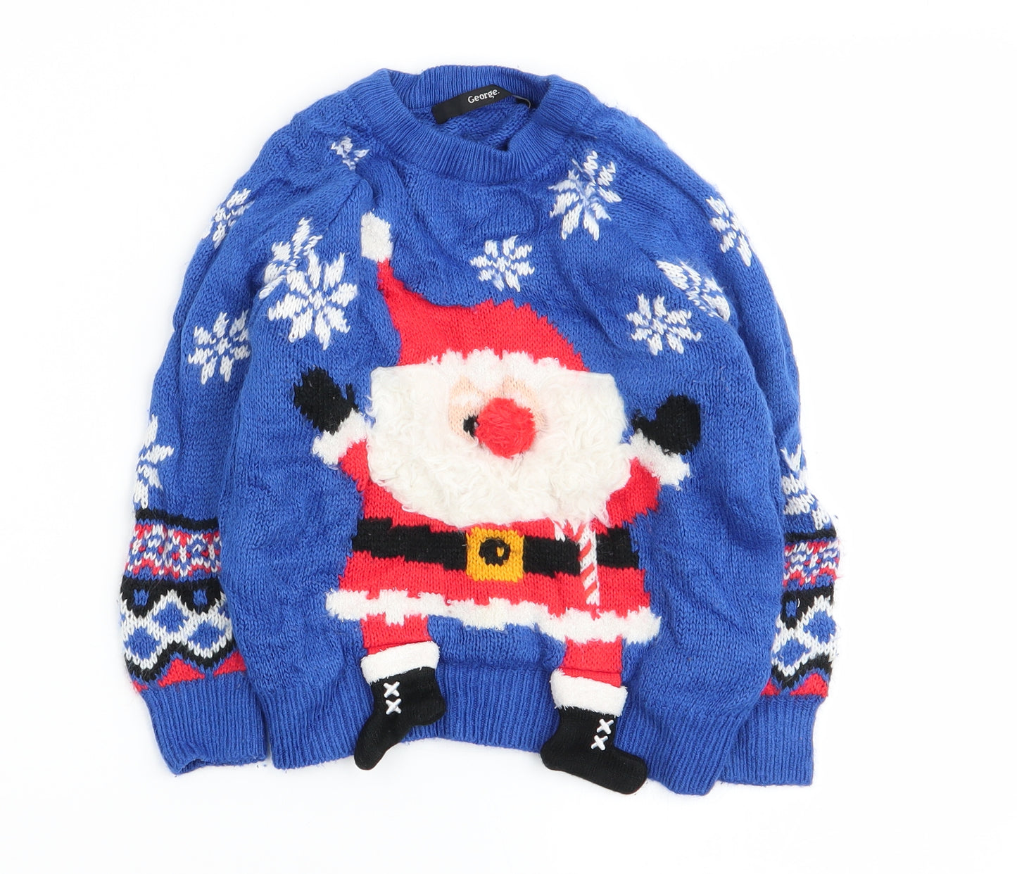 Asda George Boys Blue Geometric  Pullover Jumper Size 18-24 Months  - chrismtas