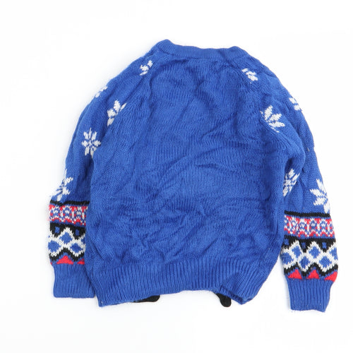 Asda George Boys Blue Geometric  Pullover Jumper Size 18-24 Months  - chrismtas