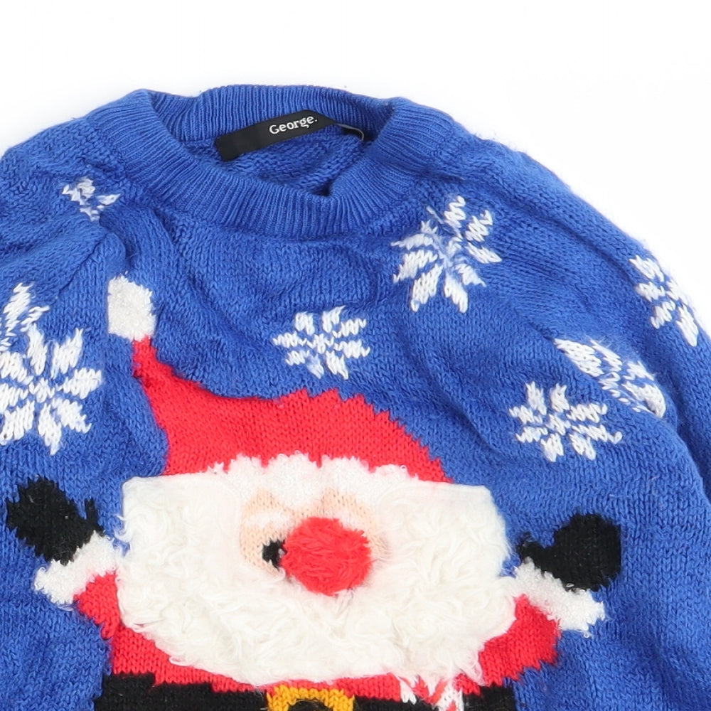 Asda George Boys Blue Geometric  Pullover Jumper Size 18-24 Months  - chrismtas