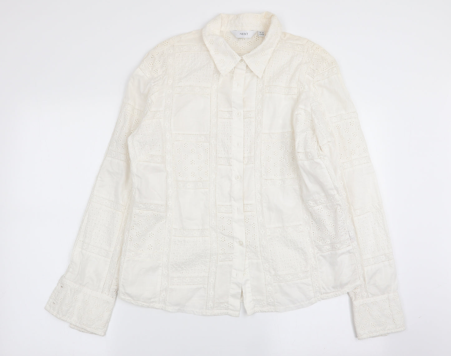 NEXT Womens White Geometric  Basic Button-Up Size 20