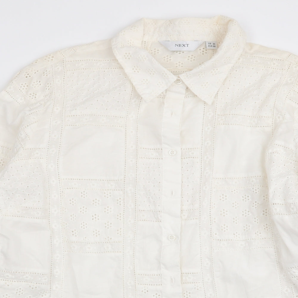 NEXT Womens White Geometric  Basic Button-Up Size 20
