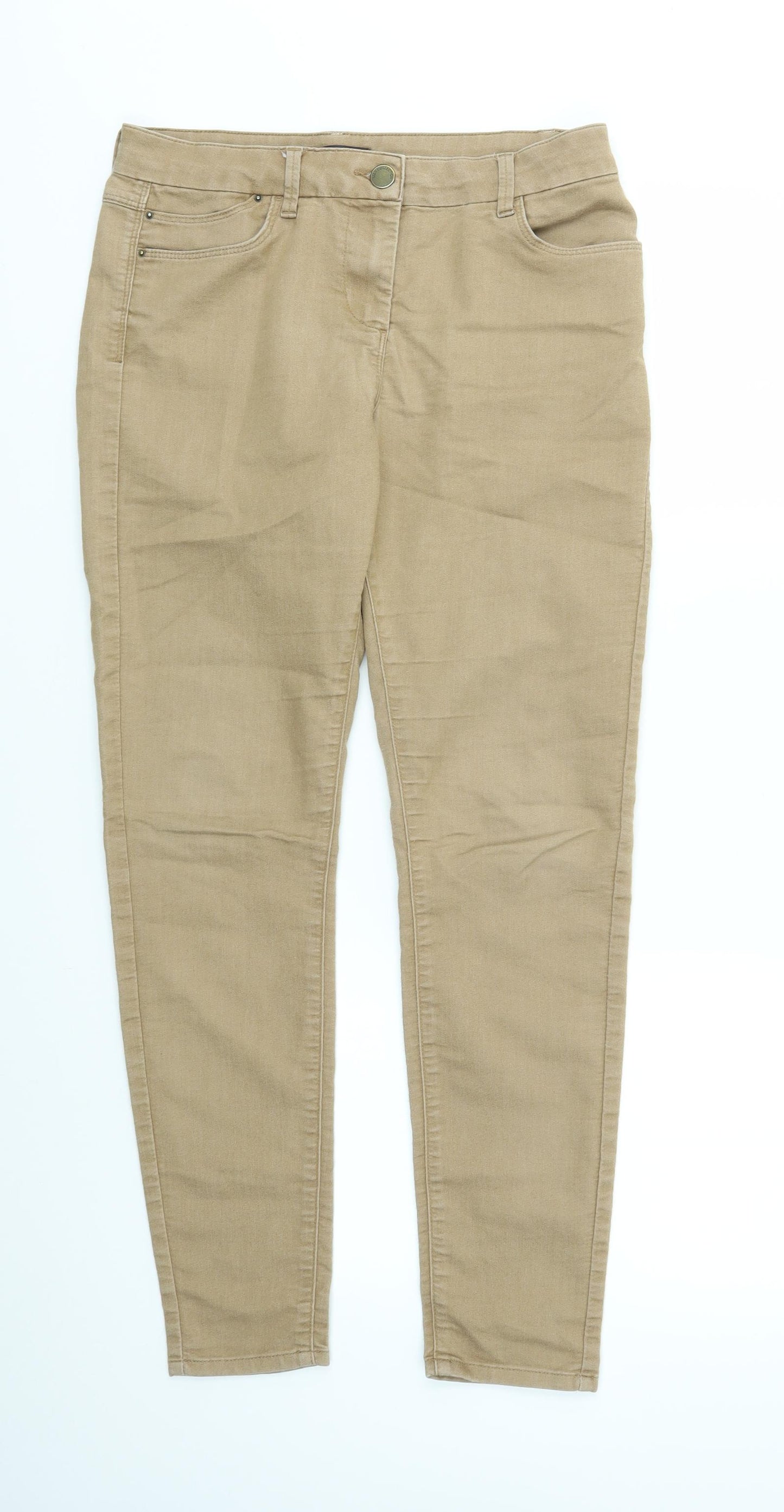 M&S Womens Beige Houndstooth  Straight Jeans Size 12 L29 in