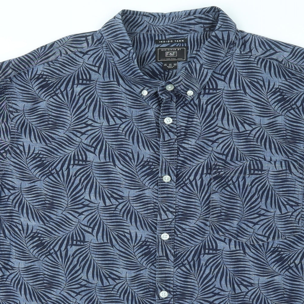 F&F Mens Blue Floral   T-Shirt Size 4XL