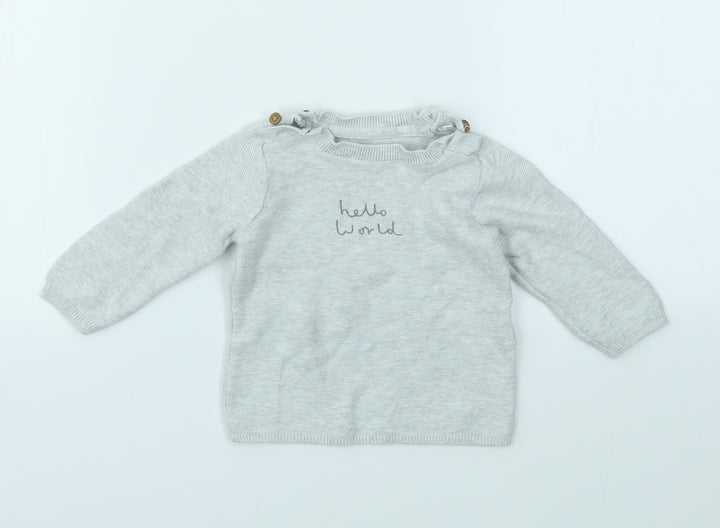 M&S Girls Grey   Pullover Jumper Size 6-9 Months