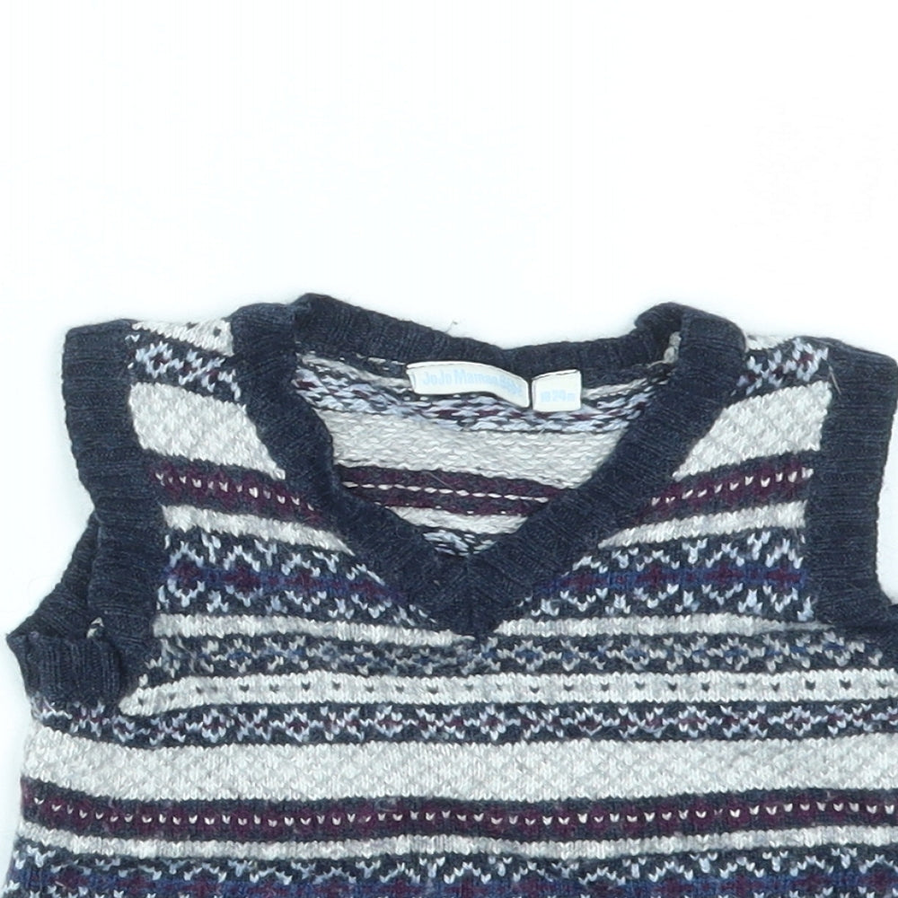 JoJo Maman Bébé Boys Blue Geometric  Pullover Jumper Size 18-24 Months