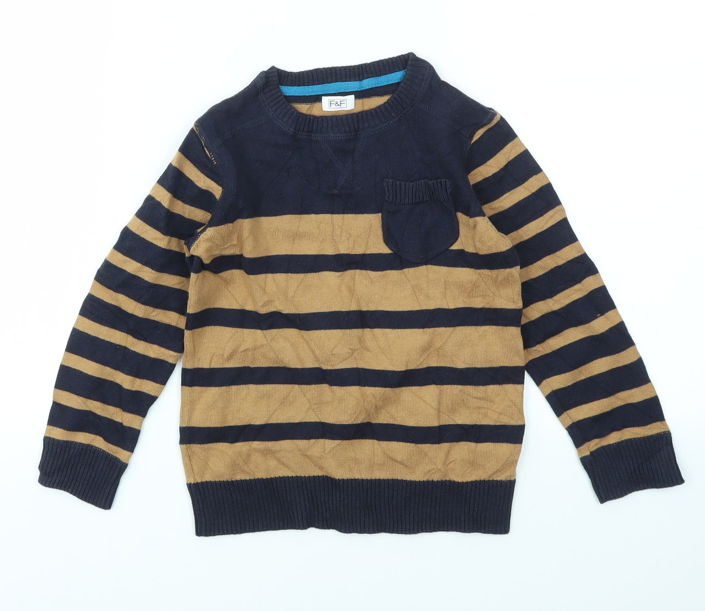 F&F Boys Brown Striped  Pullover Jumper Size 5-6 Years