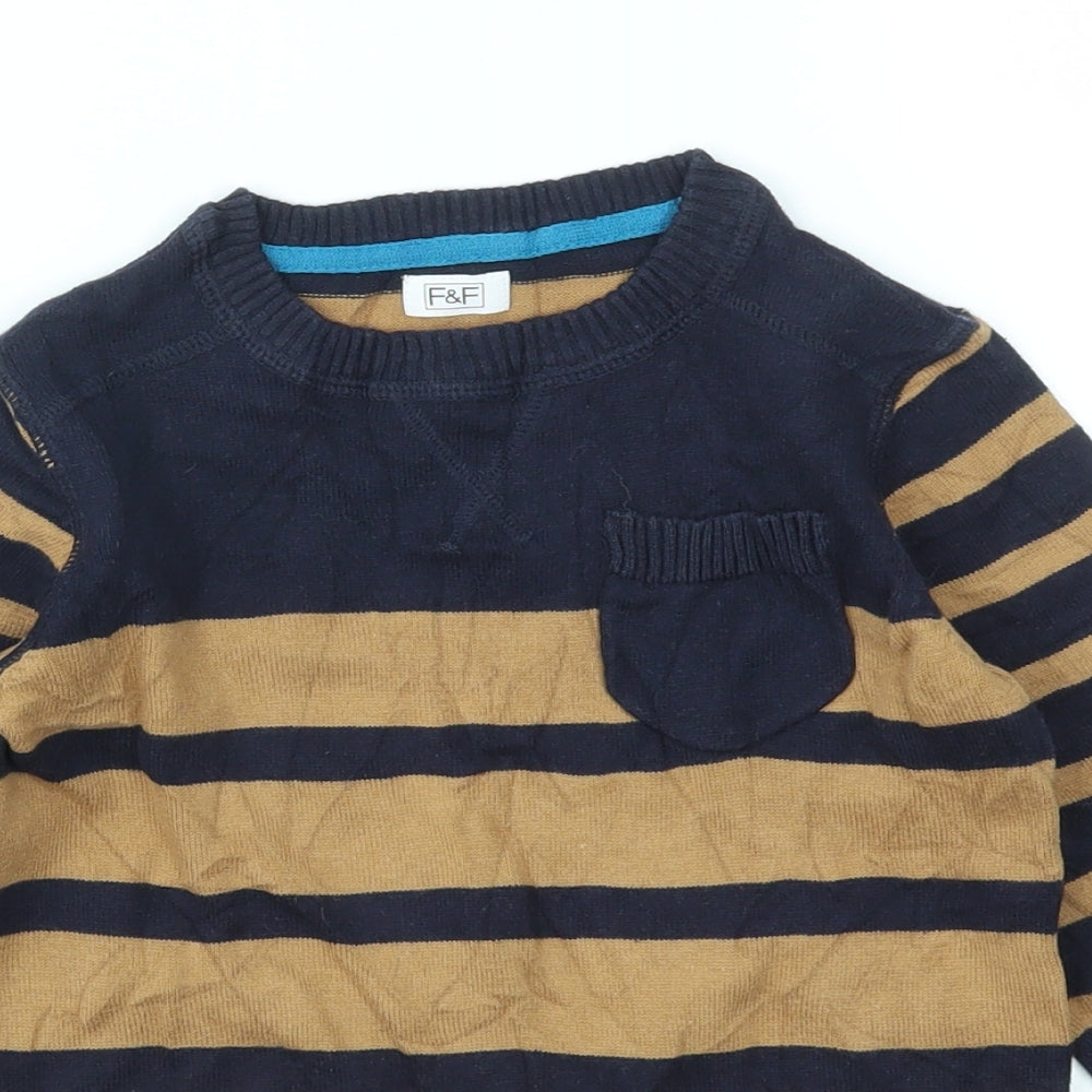 F&F Boys Brown Striped  Pullover Jumper Size 5-6 Years