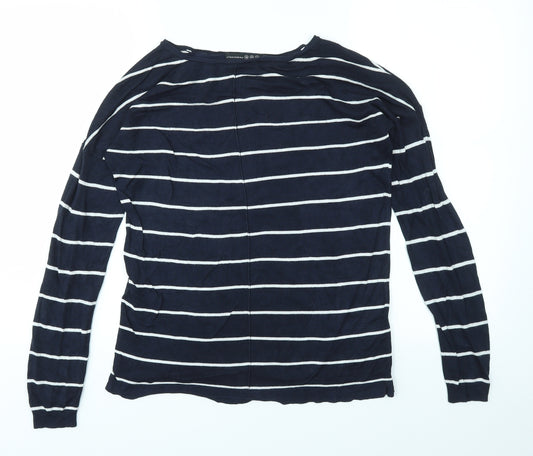 Front view of Primark women’s multicoloured striped jumper, size UK 10