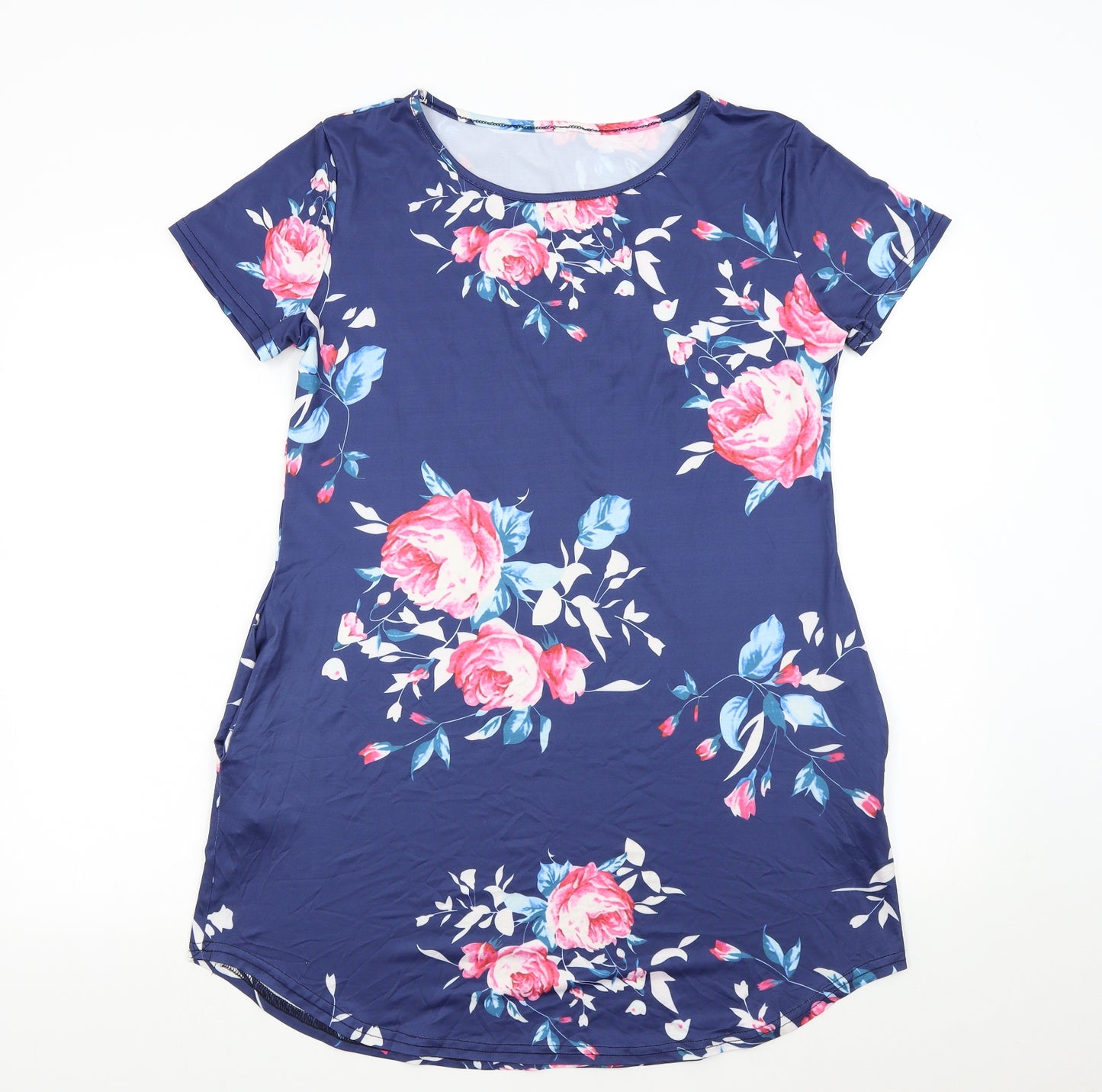 Preworn Womens Black Floral  T-Shirt Dress