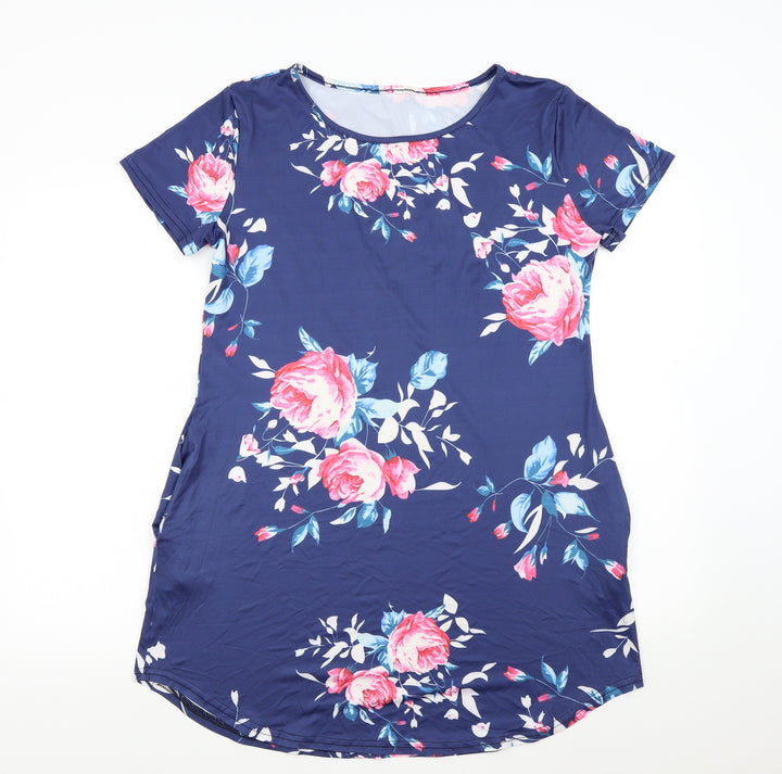 Preworn Womens Black Floral  T-Shirt Dress