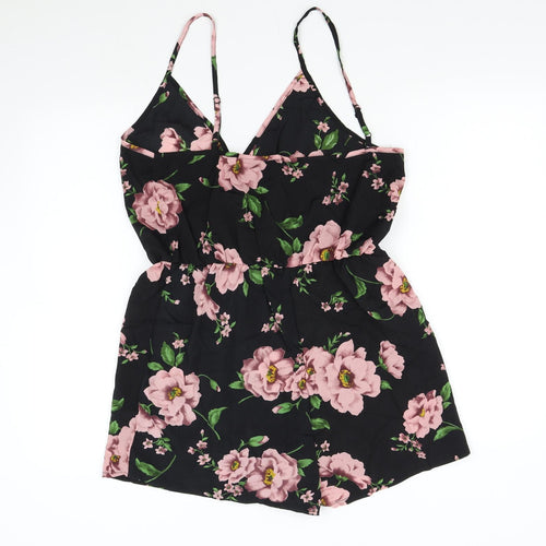 SheIn Womens Black Floral  Playsuit One-Piece Size XL
