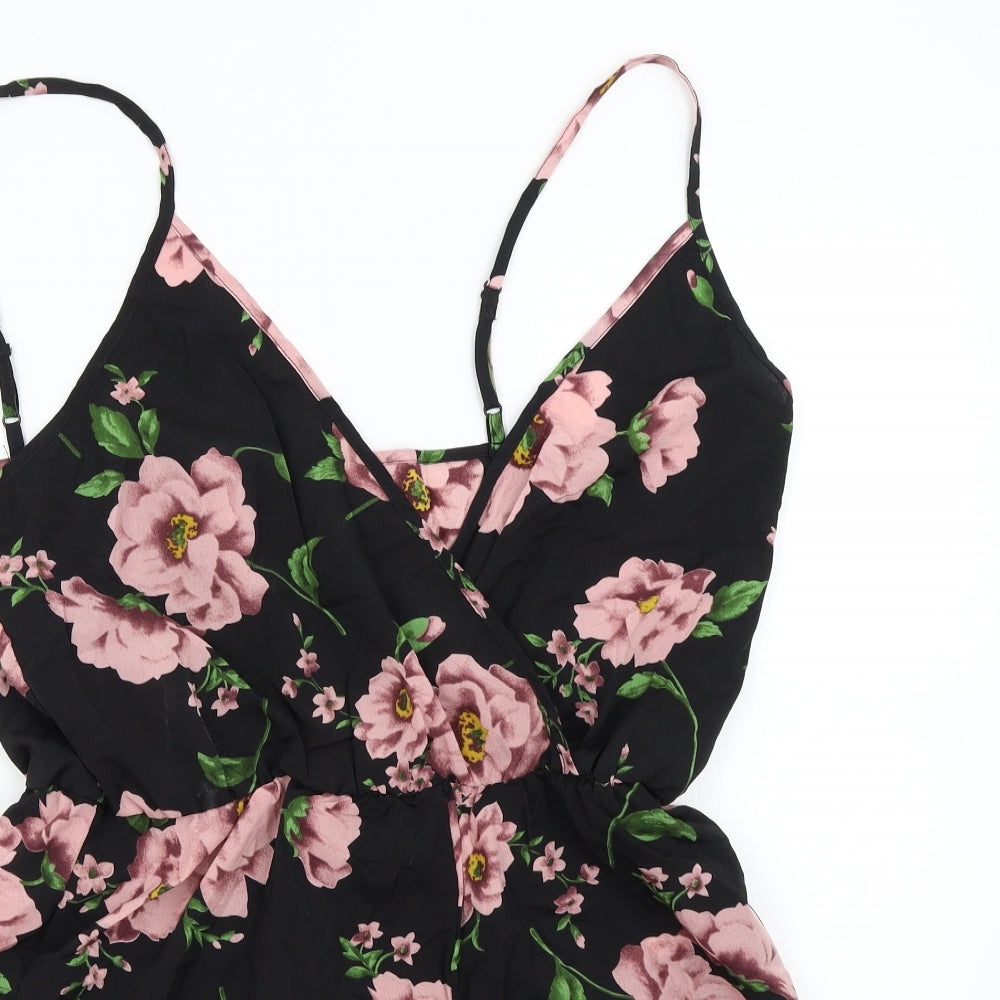 SheIn Womens Black Floral  Playsuit One-Piece Size XL