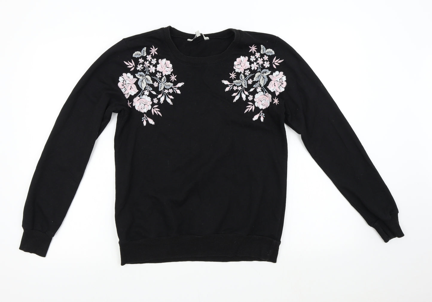 Peacocks Womens Black Floral  Pullover Sweatshirt Size 8
