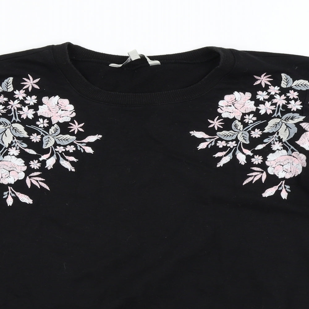 Peacocks Womens Black Floral  Pullover Sweatshirt Size 8
