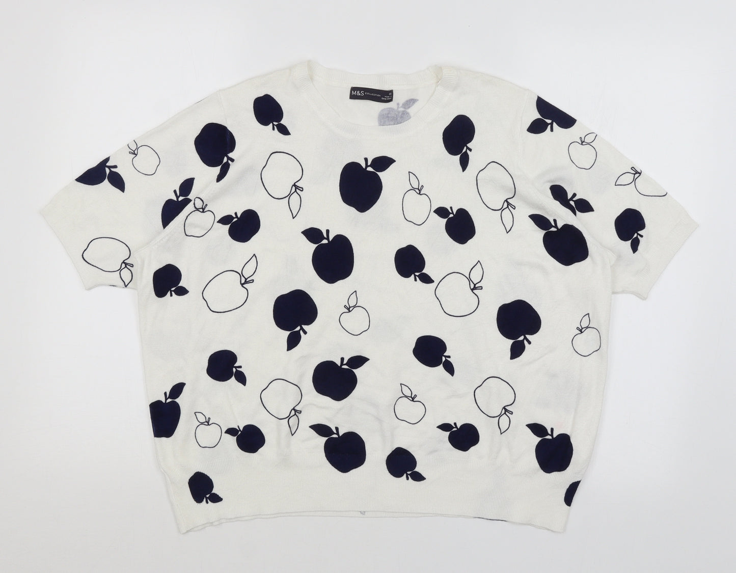 M&S Womens White   Basic T-Shirt Size 22  - Apples