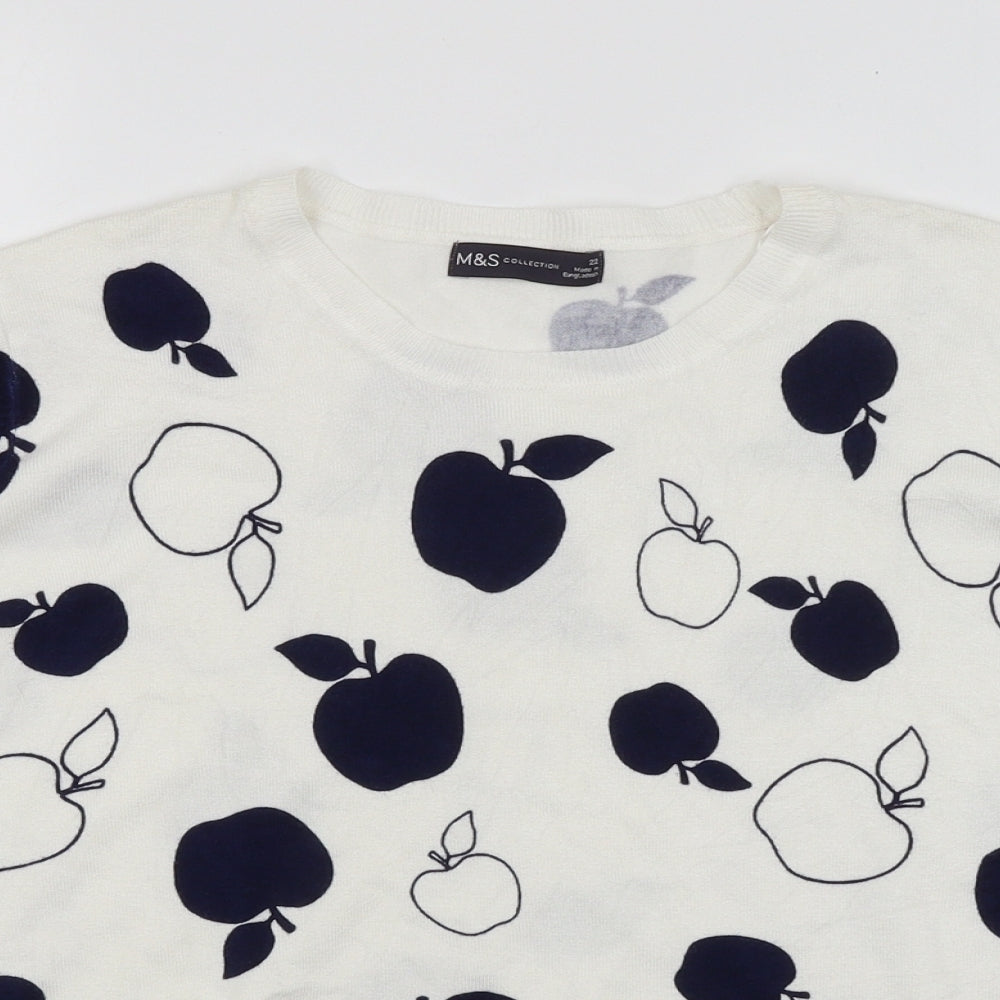 M&S Womens White   Basic T-Shirt Size 22  - Apples
