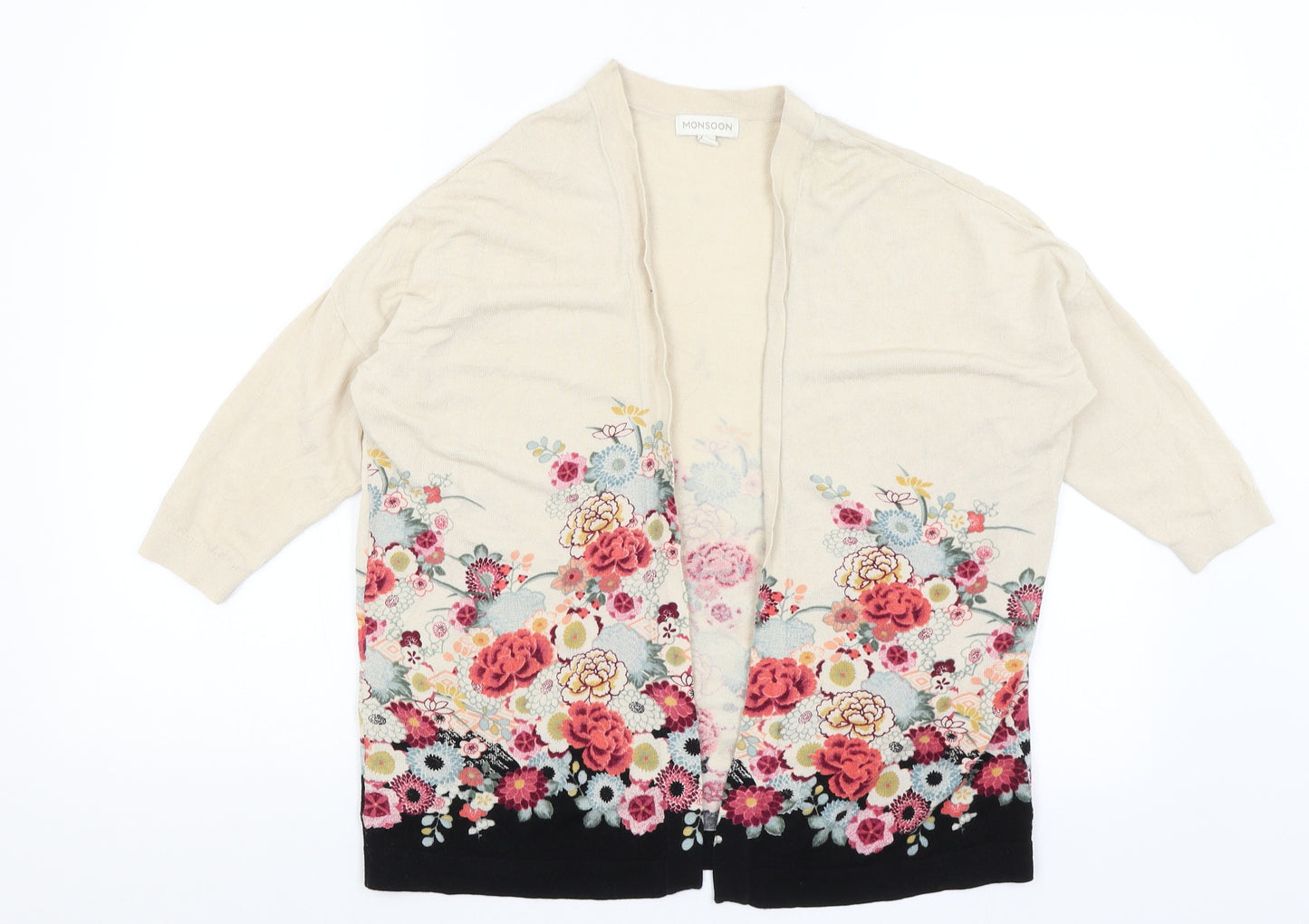Monsoon Womens Beige Floral  Cardigan Jumper Size S