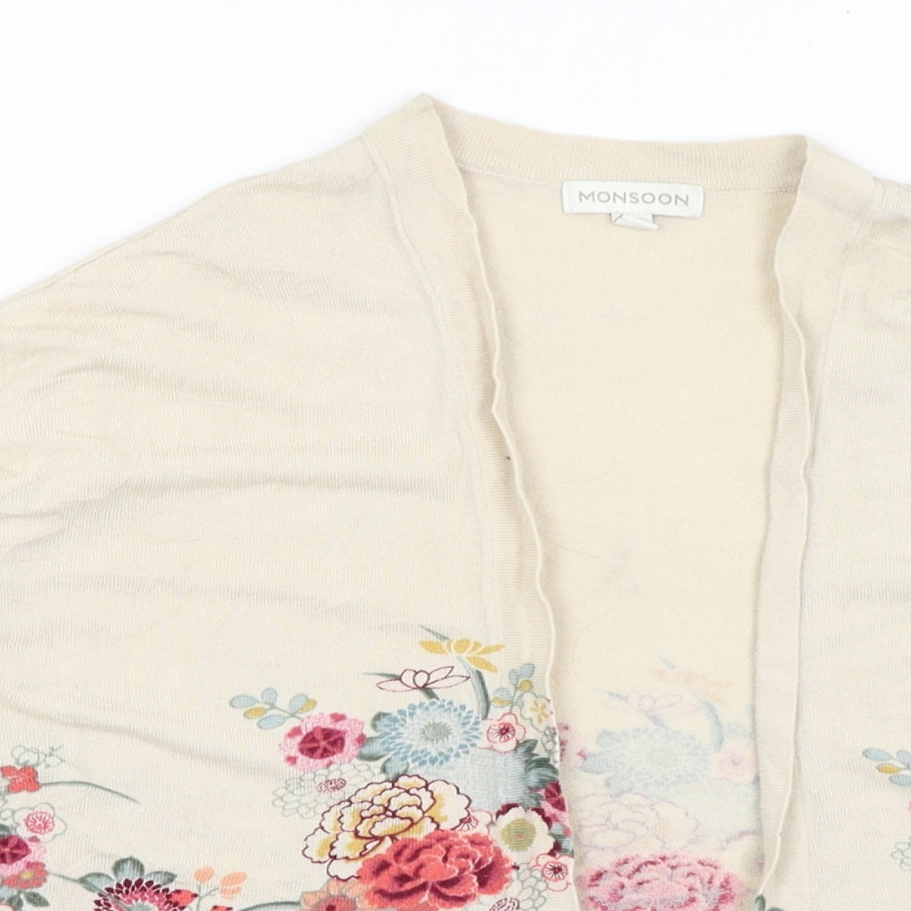 Monsoon Womens Beige Floral  Cardigan Jumper Size S