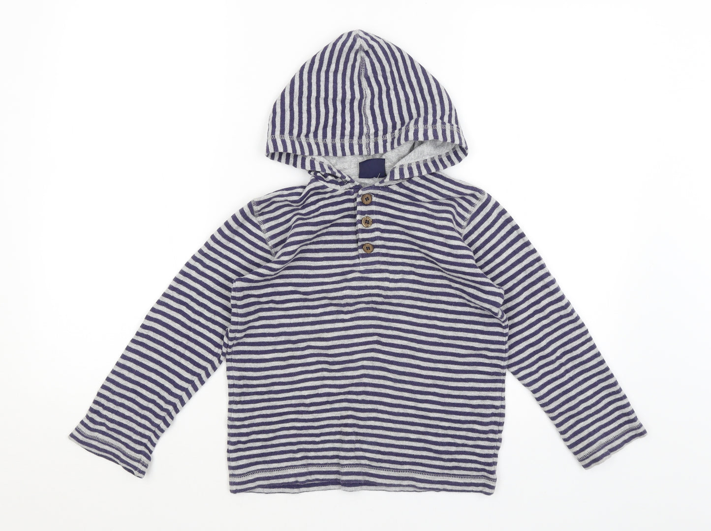 Mini Boden Boys Blue Striped  Pullover Hoodie Size 5-6 Years