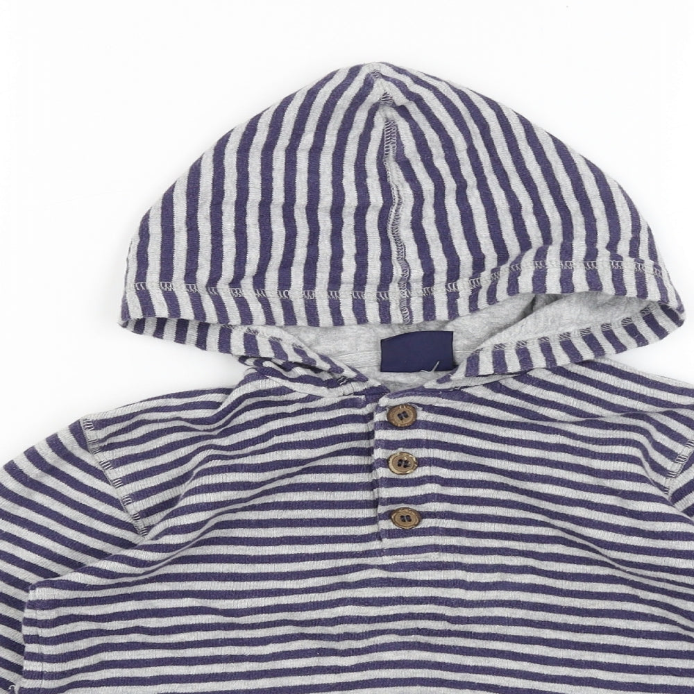 Mini Boden Boys Blue Striped  Pullover Hoodie Size 5-6 Years