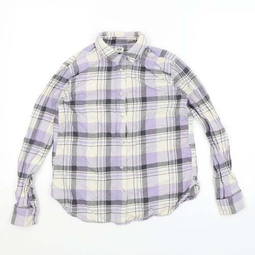 Uni Qlo Womens Purple Plaid  Basic Button-Up Size 2XS