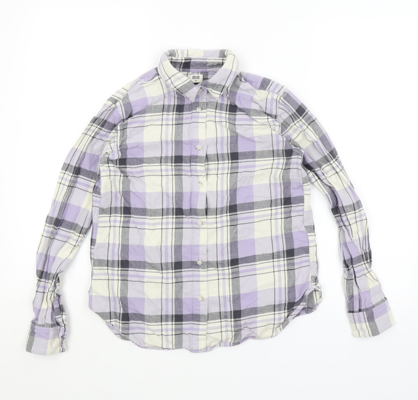 Uni Qlo Womens Purple Plaid  Basic Button-Up Size 2XS