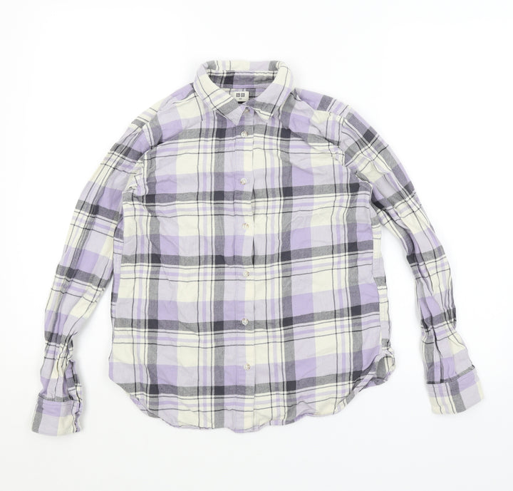 Uni Qlo Womens Purple Plaid  Basic Button-Up Size 2XS