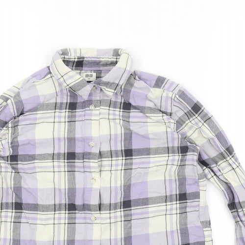 Uni Qlo Womens Purple Plaid  Basic Button-Up Size 2XS