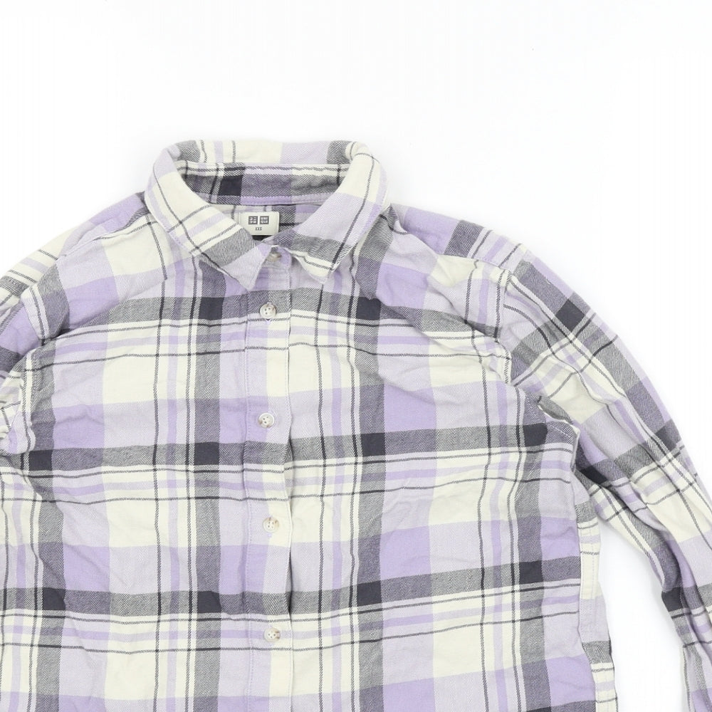 Uni Qlo Womens Purple Plaid  Basic Button-Up Size 2XS