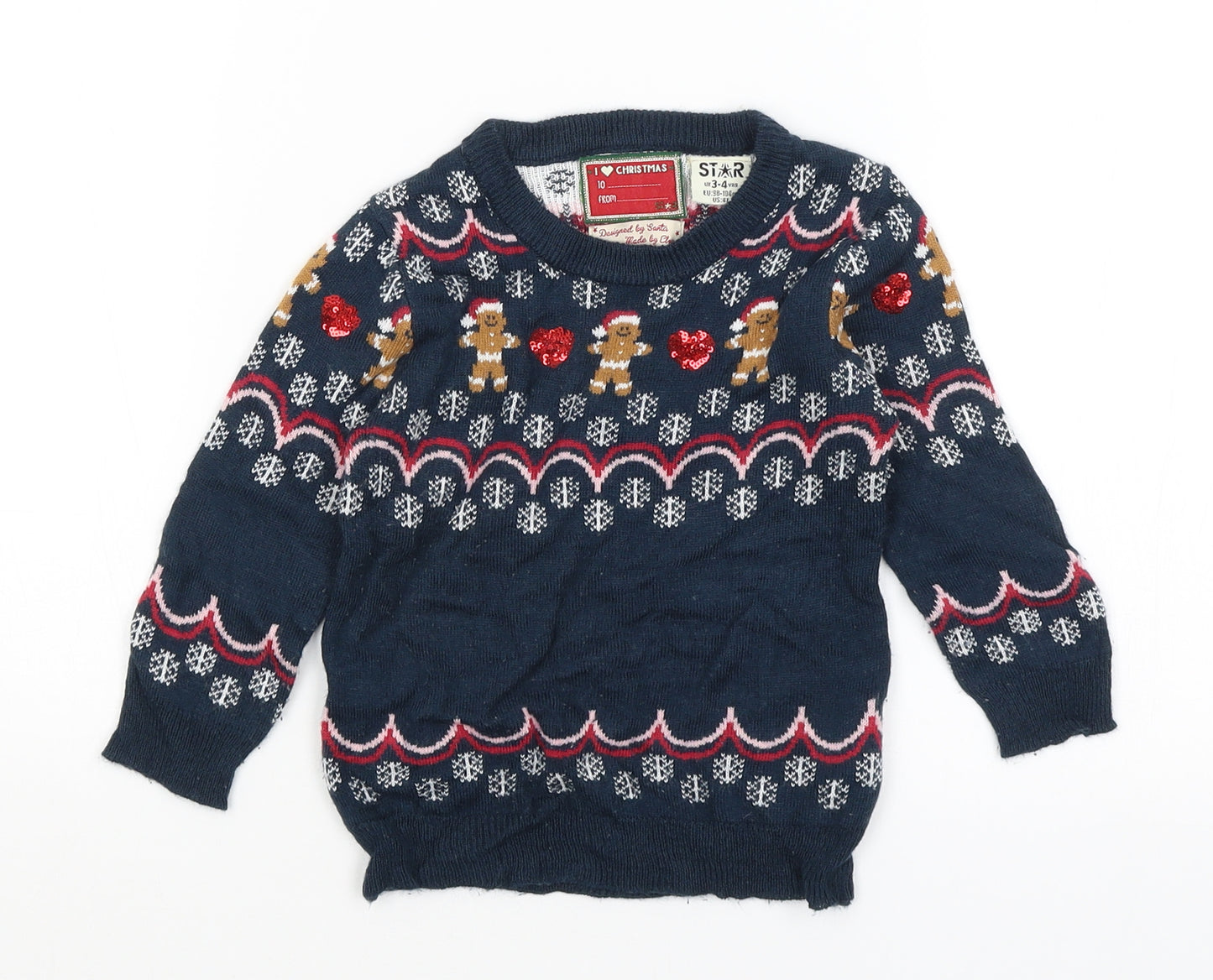 Star Girls Blue   Pullover Jumper Size 3-4 Years  - Christmas