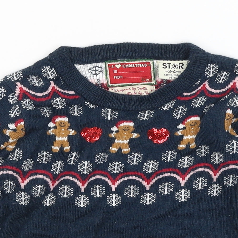Star Girls Blue   Pullover Jumper Size 3-4 Years  - Christmas