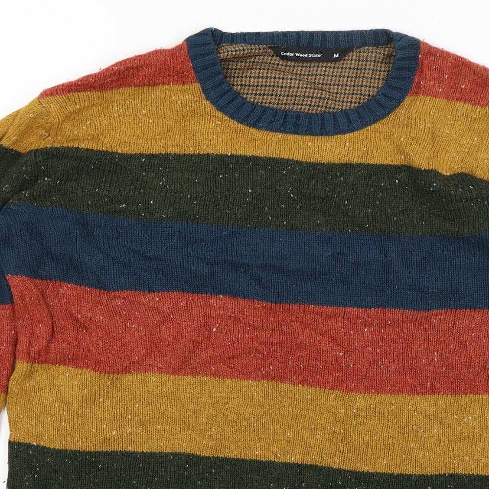 Cedar Wood State Mens Blue Striped  Pullover Jumper Size M