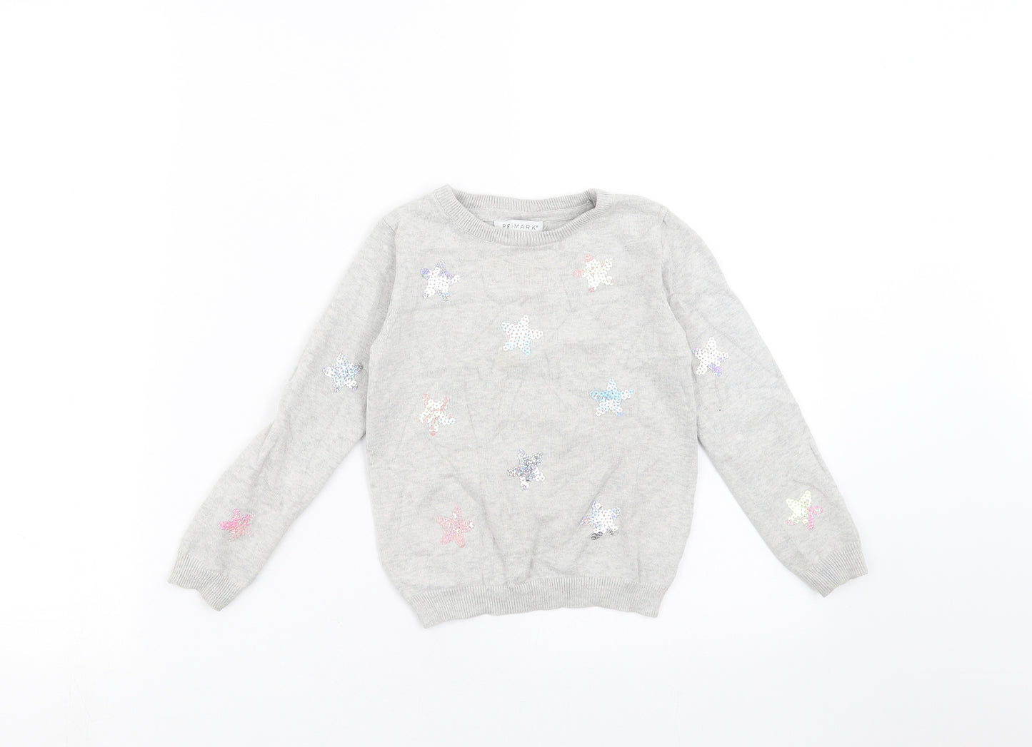 Primark Girls Grey  Knit Pullover Jumper Size 4-5 Years  - stars